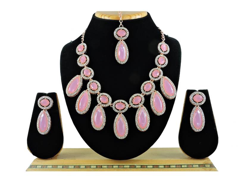 Pink designer premium festive wear necklace set