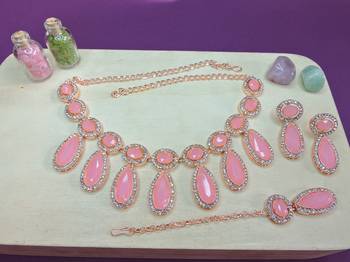 Pink designer premium festive wear necklace set 2