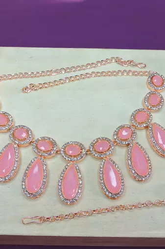Pink designer premium festive wear necklace set