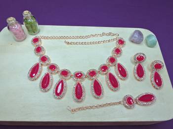 Red designer premium festive wear necklace set 2