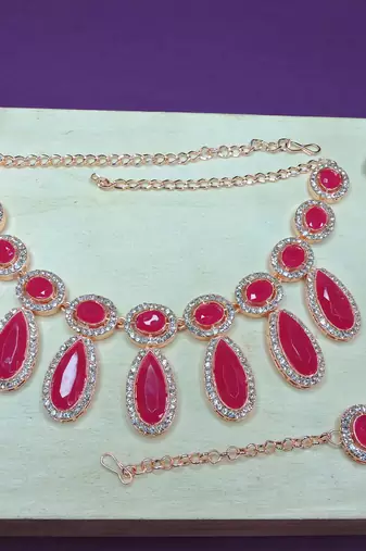 Red designer premium festive wear necklace set