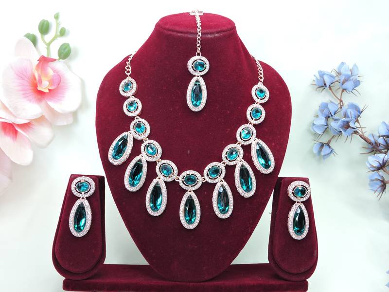 Turquoise designer premium festive wear necklace set