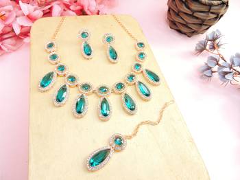 Turquoise designer premium festive wear necklace set 2