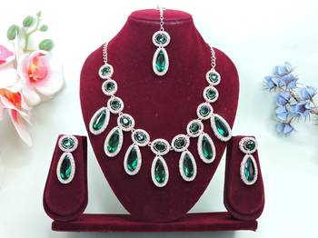 green designer premium festive wear necklace set 1