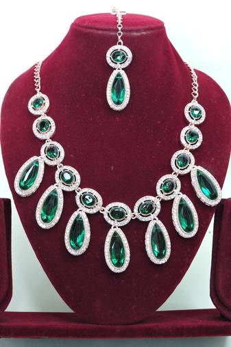 green designer premium festive wear necklace set