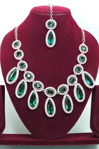 green designer premium festive wear necklace set