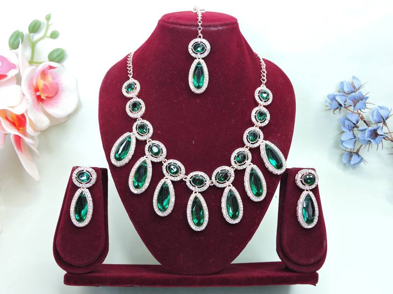 green designer premium festive wear necklace set