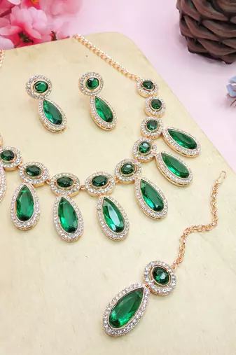 green designer premium festive wear necklace set