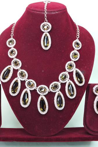 Green designer premium festive wear necklace set