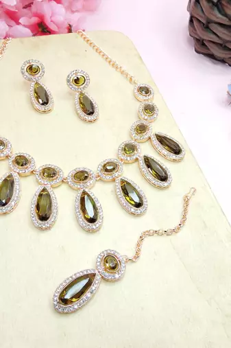 Green designer premium festive wear necklace set