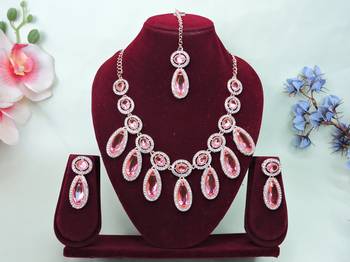 Pink designer premium festive wear necklace set 1