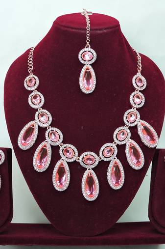 Pink designer premium festive wear necklace set