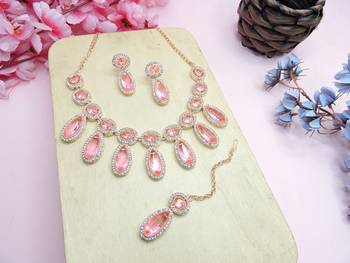 Pink designer premium festive wear necklace set 2
