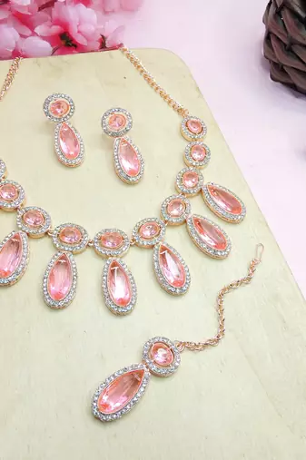 Pink designer premium festive wear necklace set