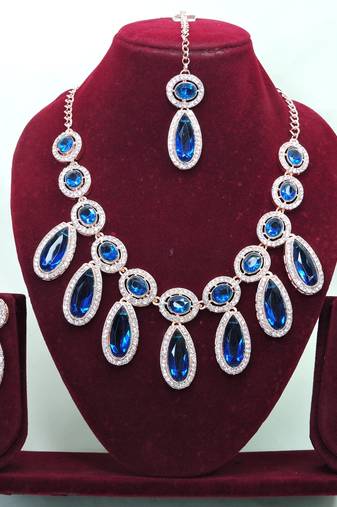 blue  designer premium festive wear necklace set