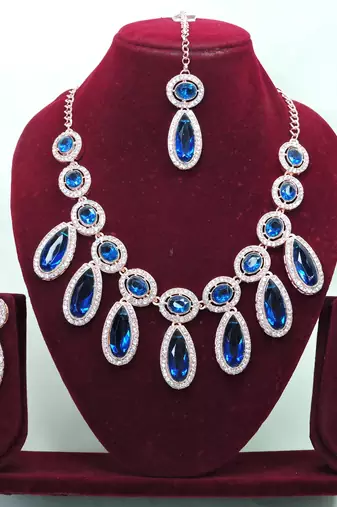 blue  designer premium festive wear necklace set