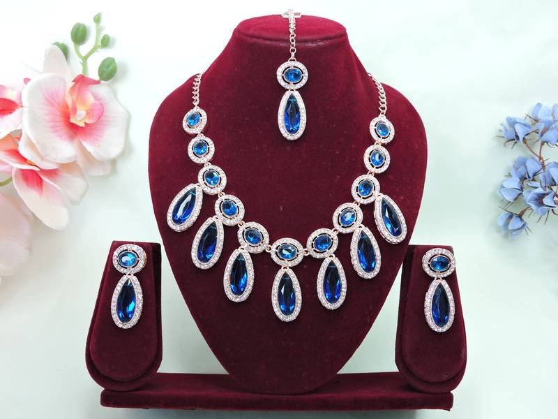 blue  designer premium festive wear necklace set