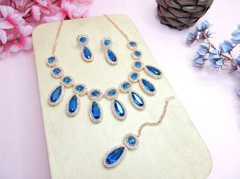 blue  designer premium festive wear necklace set 2