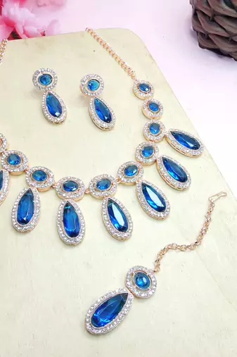 blue  designer premium festive wear necklace set