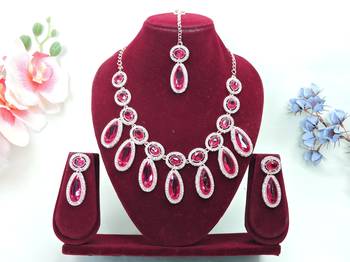 Pink designer premium festive wear necklace set 1