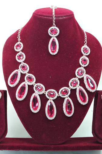 Pink designer premium festive wear necklace set