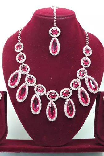 Pink designer premium festive wear necklace set