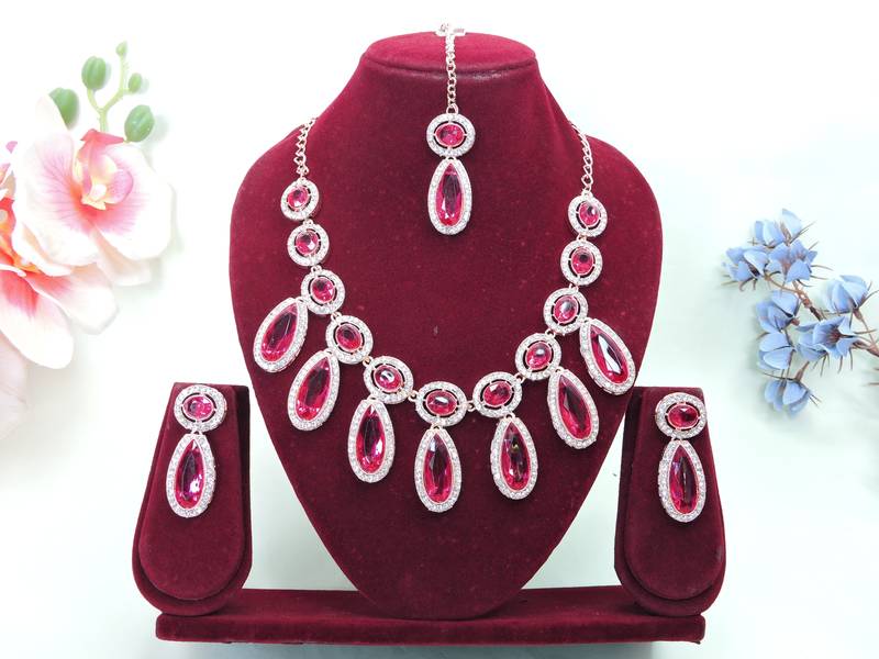 Pink designer premium festive wear necklace set