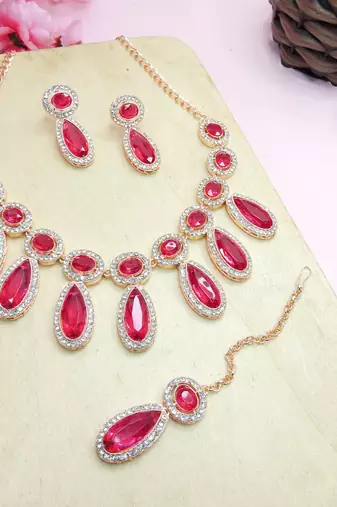 Pink designer premium festive wear necklace set