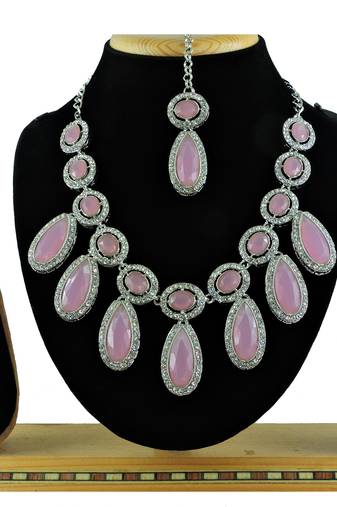 Pink designer premium festive wear necklace set