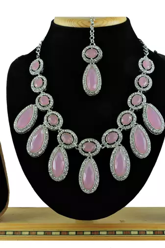Pink designer premium festive wear necklace set