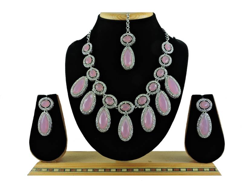 Pink designer premium festive wear necklace set