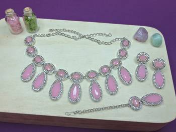 Pink designer premium festive wear necklace set 2
