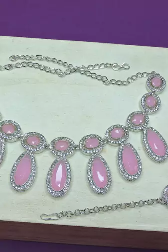 Pink designer premium festive wear necklace set