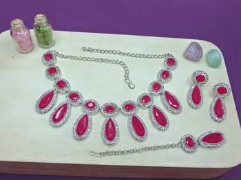 Red designer premium festive wear necklace set 2