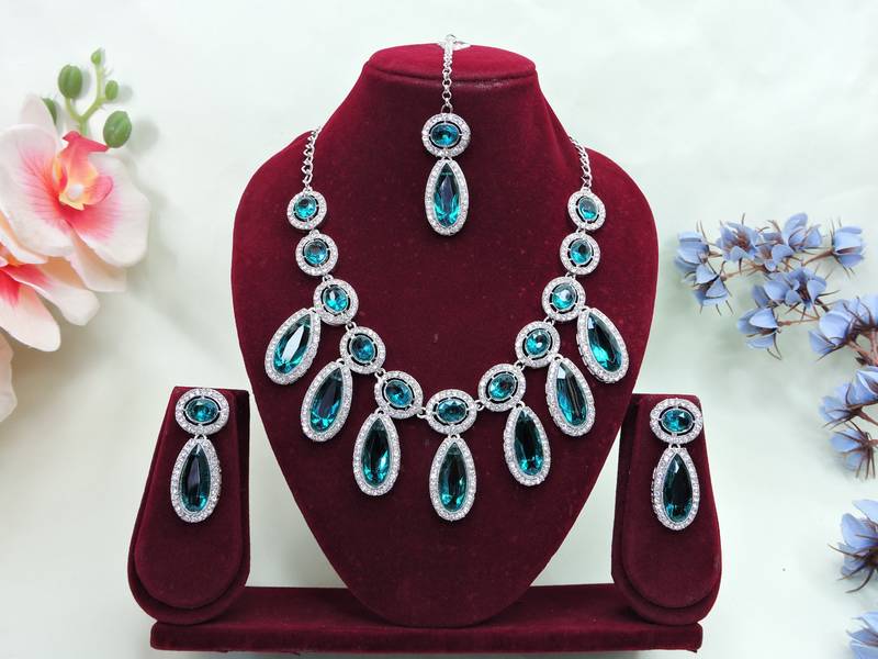 Turquoise designer premium festive wear necklace set