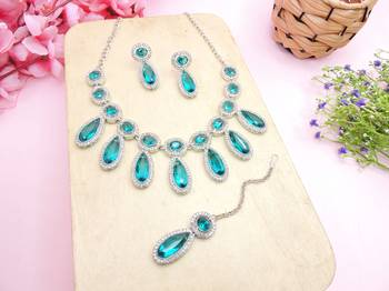 Turquoise designer premium festive wear necklace set 2