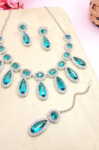 Turquoise designer premium festive wear necklace set