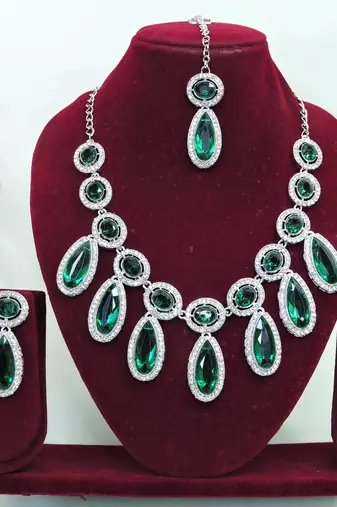 Green designer premium festive wear necklace set