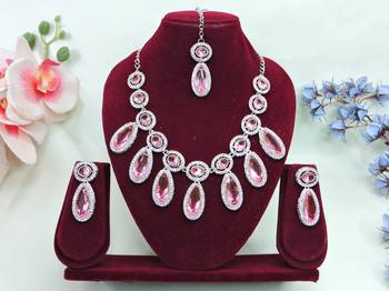Pink designer premium festive wear necklace set 1