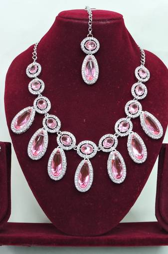 Pink designer premium festive wear necklace set