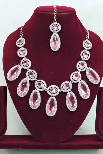 Pink designer premium festive wear necklace set