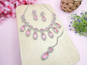 Pink designer premium festive wear necklace set 2