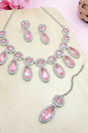 Pink designer premium festive wear necklace set