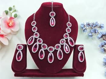 Pink designer premium festive wear necklace set 1