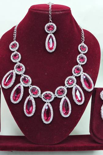 Pink designer premium festive wear necklace set
