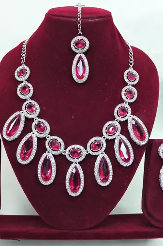 Pink designer premium festive wear necklace set
