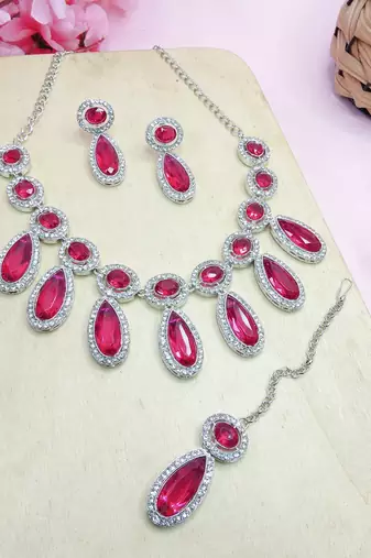 Pink designer premium festive wear necklace set