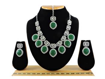 Green designer premium festive wear necklace set 1