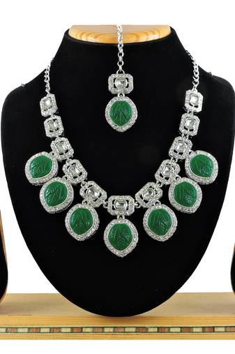 Green designer premium festive wear necklace set