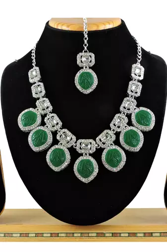Green designer premium festive wear necklace set
